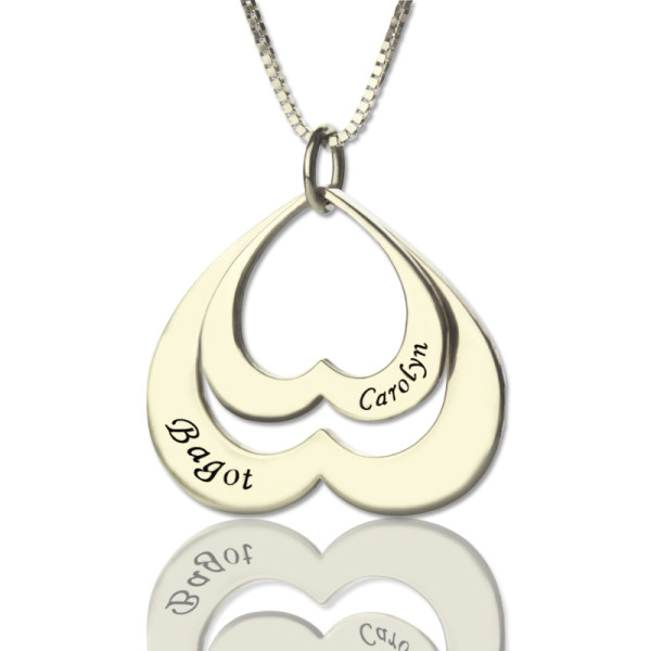 Double Heart Pendant With Names For Her Sterling Silver - Handmade By AOL Special