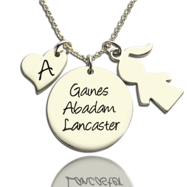 Mother Necklace Gift With Kids Name Charm Sterling Silver - Handmade By AOL Special