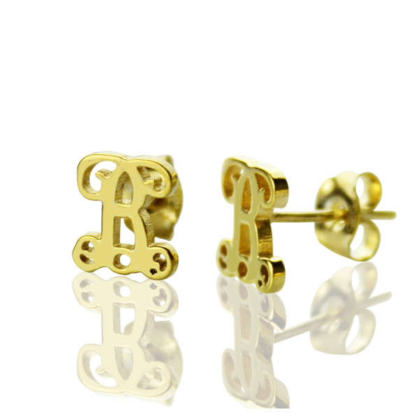 Single Monogram Stud Earrings 18ct Gold Plated - Handmade By AOL Special