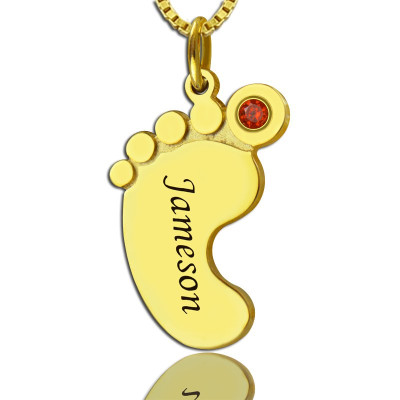 Baby Feet Necklace with birthstone Name Gold - Handmade By AOL Special