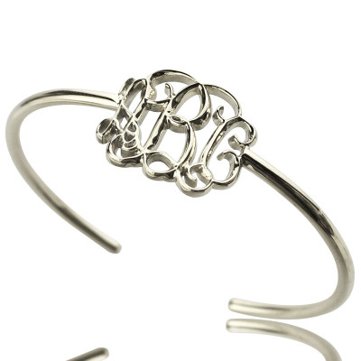 Celebrity Monogrammed Initial Bangle Bracelet Sterling Silver - Handmade By AOL Special