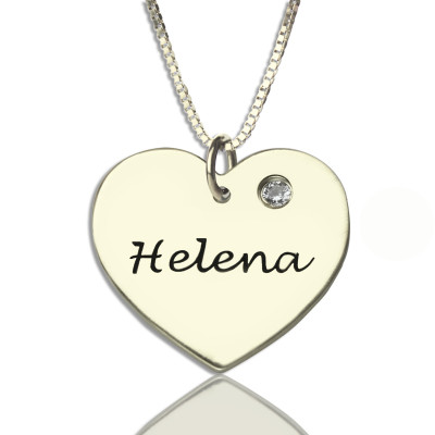 Sterling Silver Simple Heart Name Necklace with Birthstone - Handmade By AOL Special