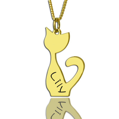 Custom Cat Name Pendant Necklace 18ct Gold Plated Over - Handmade By AOL Special