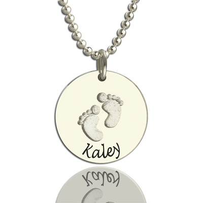 Memory Baby Footprints Name Necklace Sterling Silver - Handmade By AOL Special