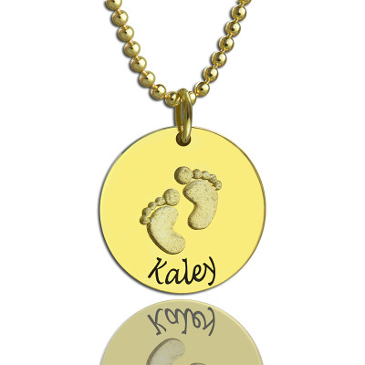 Personalized Baby Footprints Name Necklace 18ct Gold Plated - Handmade By AOL Special