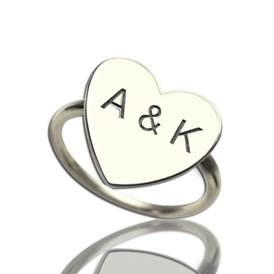 Engraved Sweetheart Ring with Double Initials Sterling Silver - Handmade By AOL Special