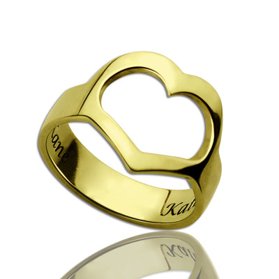 Custom Heart Couple's Promise Ring With Name Gold Plated Silver - Handmade By AOL Special