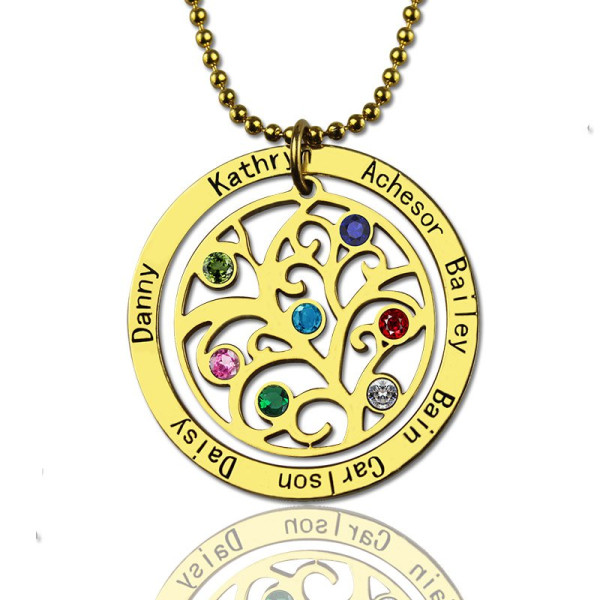Family Tree Birthstone Necklace In 18ct Gold Plated - Handmade By AOL Special