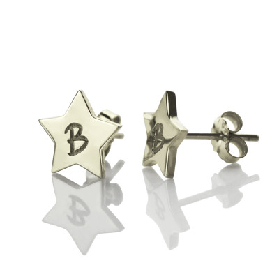 Personalized Star Stud Initial Earrings In Silver - Handmade By AOL Special