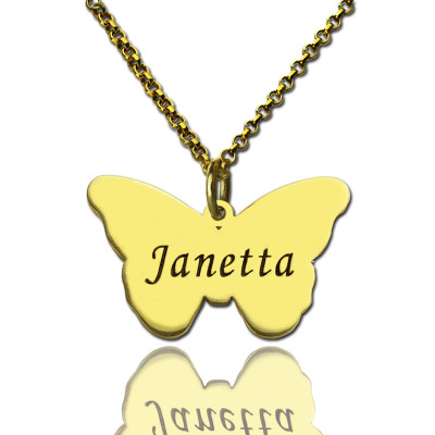 Custom Charming Butterfly Pendant Emgraved Name 18ct Gold Plated - Handmade By AOL Special