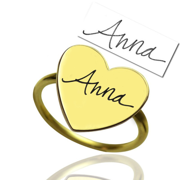Gold Heart Signet Ring With Your Signature - Handmade By AOL Special