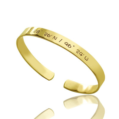 Engravable Latitude Longitude Coordinate Cuff Bangle 18ct Gold Plated - Handmade By AOL Special