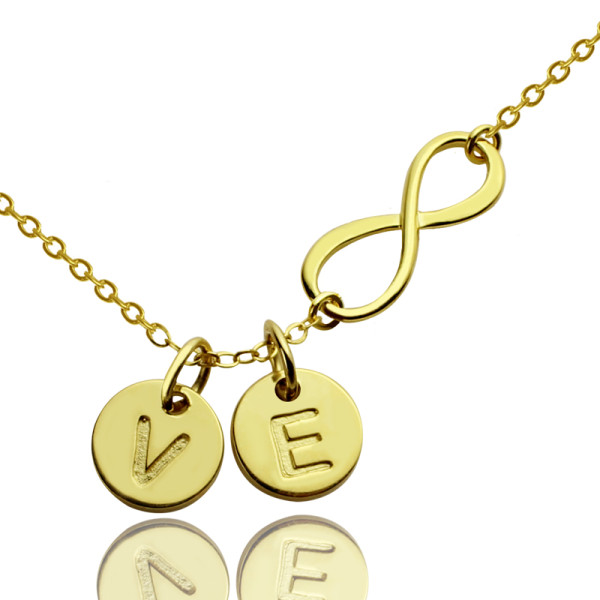 Infinity Necklace With Disc Initial Charm 18ct Gold Plated - Handmade By AOL Special