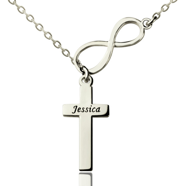Infinity Cross Name Necklace Sterling Silver - Handmade By AOL Special