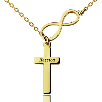 Infinity Symbol Cross Name Necklace 18ct Gold Plated - Handmade By AOL Special