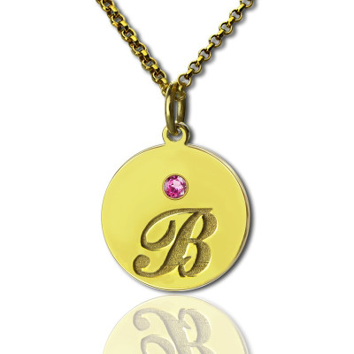 Engraved Initial Birthstone Disc Charm Necklace 18ct Gold Plated - Handmade By AOL Special