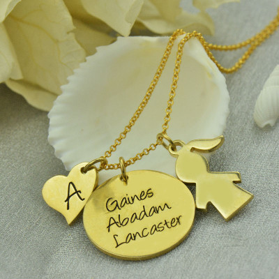 Family Names Pendant For Mother With Kids Charm In 18ct Gold Plated - Handmade By AOL Special