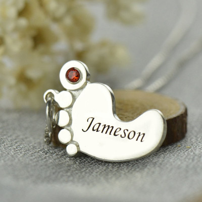 Personalized Mothers Baby Feet Necklace with birthstone Name - Handmade By AOL Special
