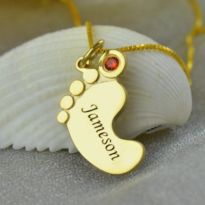 Baby Feet Necklace with birthstone Name Gold - Handmade By AOL Special