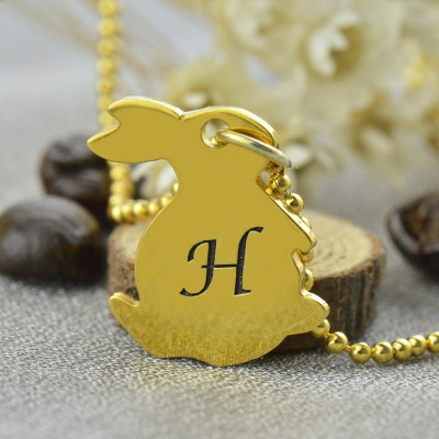 Tiny Rabbit Initial Charm Necklace 18ct Gold Plated - Handmade By AOL Special