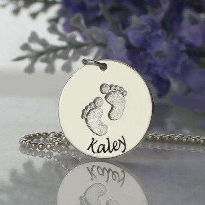 Memory Baby Footprints Name Necklace Sterling Silver - Handmade By AOL Special
