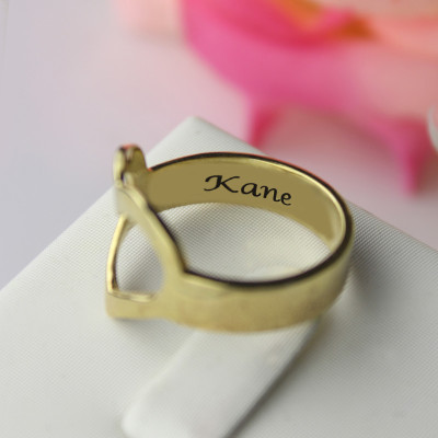 Custom Heart Couple's Promise Ring With Name Gold Plated Silver - Handmade By AOL Special