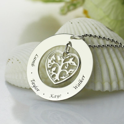 Personalized Heart Family Tree Necklace Sterling Silver - Handmade By AOL Special