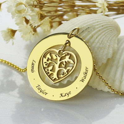 Circle Family Tree Pendant Necklace In 18ct Gold Plated - Handmade By AOL Special