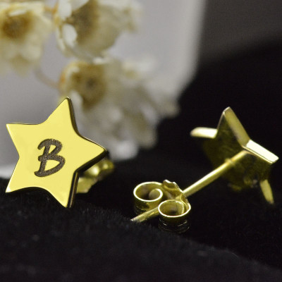 Star Stud Initial Earrings In Gold - Handmade By AOL Special