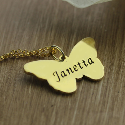 Custom Charming Butterfly Pendant Emgraved Name 18ct Gold Plated - Handmade By AOL Special
