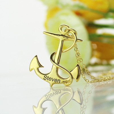 Anchor Necklace Charms Engraved Your Name 18ct Gold Plated Silver - Handmade By AOL Special