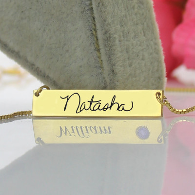 Custom Necklace Signature Bar Necklace Handwritring 18ct Gold Plated - Handmade By AOL Special