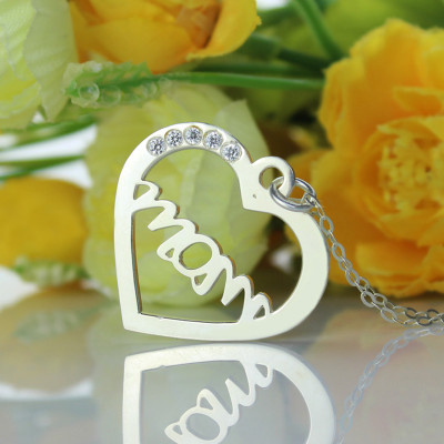 Mothers Birthstone Heart Necklace Sterling Silver - Handmade By AOL Special