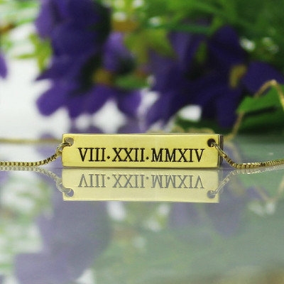 Personalized Roman Numeral Bar Necklace 18ct Gold Plated - Handmade By AOL Special