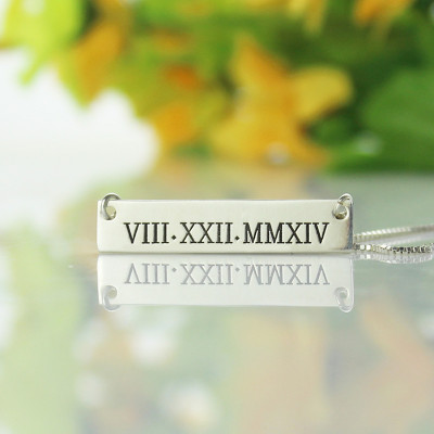 Custom Roman Numeral Bar Necklace Sterling Silver - Handmade By AOL Special