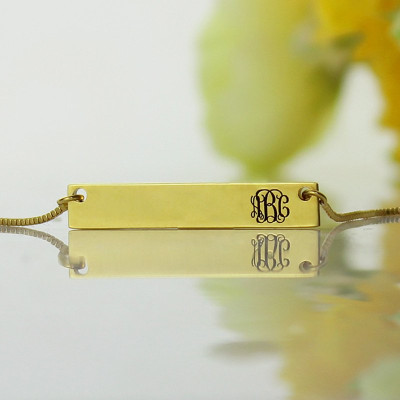 Personalized 18ct Gold Plated Initial Bar Necklace Monogram - Handmade By AOL Special