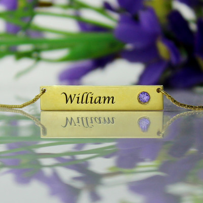 Name Bar Necklace with Birthstone 18ct Gold Plated - Handmade By AOL Special