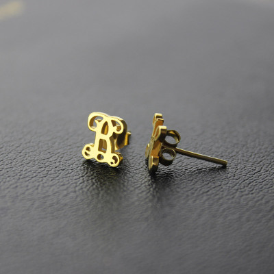 Single Monogram Stud Earrings 18ct Gold Plated - Handmade By AOL Special