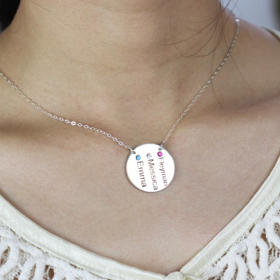 Disc Necklace With Names Birthstones Silver - Handmade By AOL Special