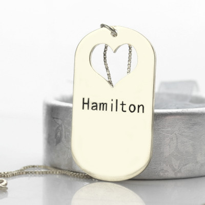 Couples Name Dog Tag Necklace Set with Cut Out Heart - Handmade By AOL Special