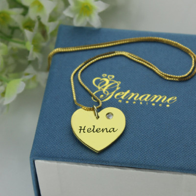 Simple Heart Necklace with Name Birhtstone 18ct Gold Plated - Handmade By AOL Special