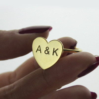 Engraved Sweetheart Ring with Double Initials 18ct Gold Plated - Handmade By AOL Special