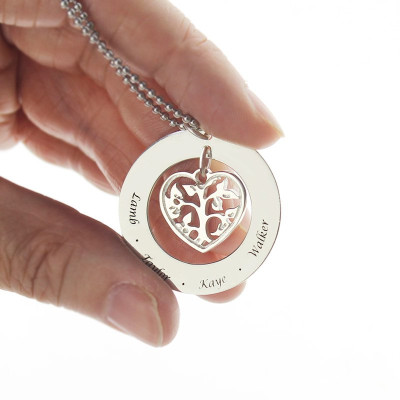 Personalized Heart Family Tree Necklace Sterling Silver - Handmade By AOL Special