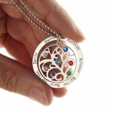 Personalized Family Tree Birthstone Name Necklace - Handmade By AOL Special