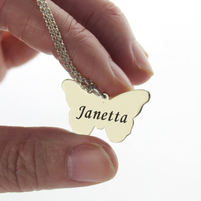 Personalized Charming Butterfly Pendant Name Necklace Silver - Handmade By AOL Special