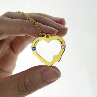 18ct Gold Open Heart Necklace with Double Name Birthstone - Handmade By AOL Special