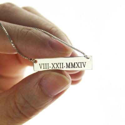 Custom Roman Numeral Bar Necklace Sterling Silver - Handmade By AOL Special