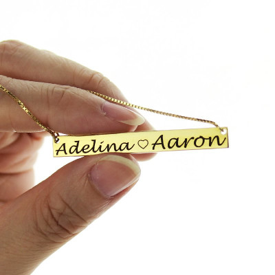 Gold Bar Necklace Engraved Double Name - Handmade By AOL Special