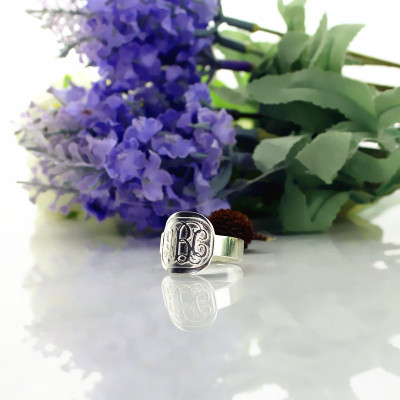 Engraved Designs Monogram Ring Sterling Silver - Handmade By AOL Special