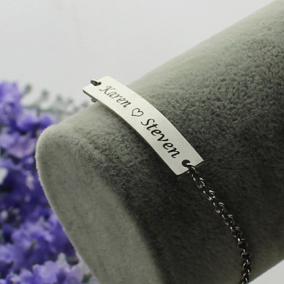 Engraved Name Bar Bracelet For Her Sterling Silver - Handmade By AOL Special